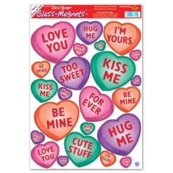 Designer Glass-Magnets Candy Heart Clings By Beistle Company
