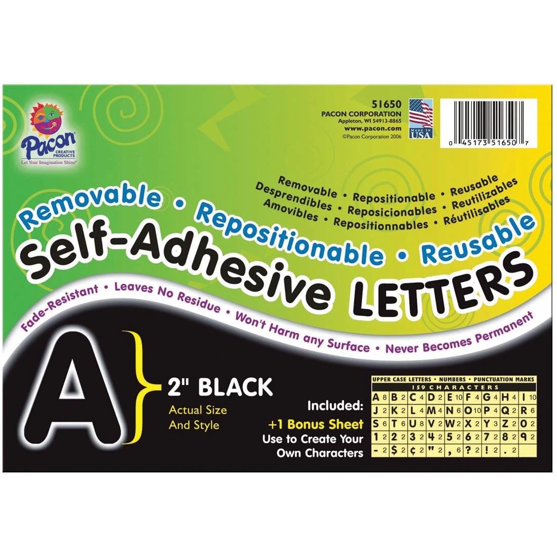Pacon Reusable Self-Adhesive Vinyl Letters & Numbers Puffy Font 2" Black 3 Pacon Reusable Self-Adhesive Vinyl Letters & Numbers Puffy Font 2" Black