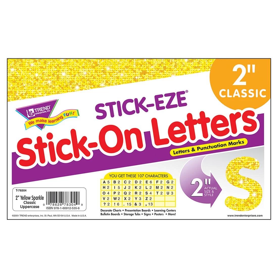 2" Yellow Sparkle TREND STICK-EZE Letters 3 2" Yellow Sparkle TREND STICK-EZE Letters